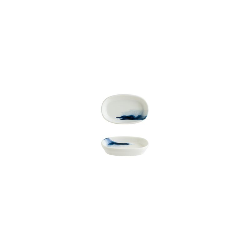 Blue Wave 4" x 2.5" x h:0.75" Oval Decorated Porcelain Platter (Set of 4)