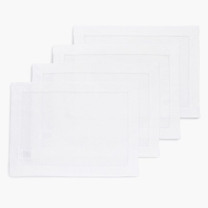 Solino Home 100% Pure Linen Placemats Set of 4 - 14 x 19 Inch | Classic Hemstitch
