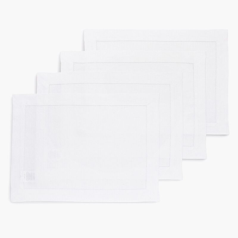Solino Home 100% Pure Linen Placemats Set of 4 - 14 x 19 Inch | Classic Hemstitch