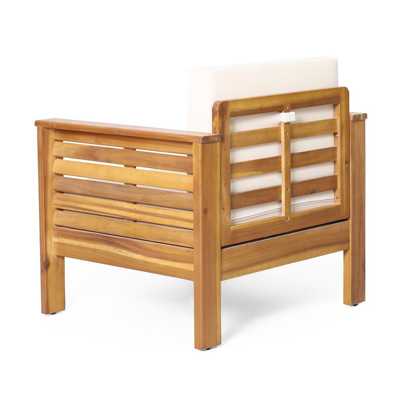Siyal Outdoor Club Accent Chair Set of 2, Soft Beige, Brown Acacia Wood - Benzara