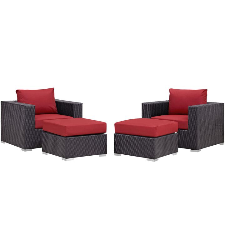 Convene 4 Piece Outdoor Patio Sectional Set - Espresso Red
