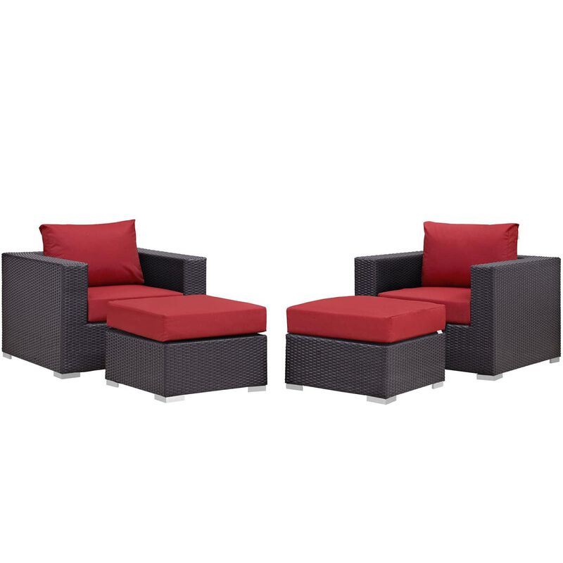 Convene 4 Piece Outdoor Patio Sectional Set - Espresso Red