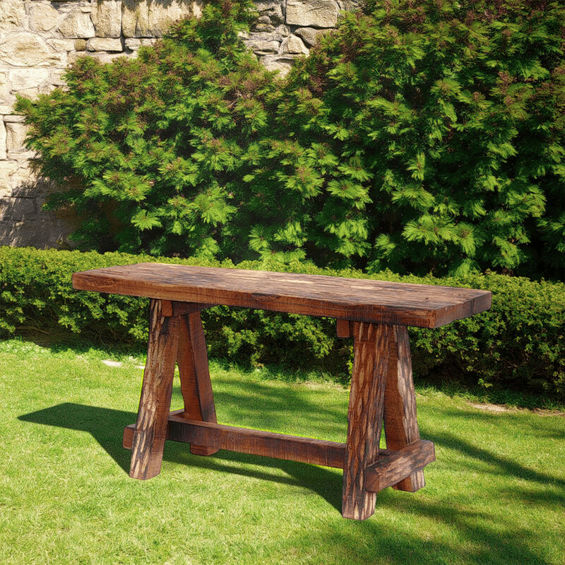 Wooden Garden Patio Bench With Retro Etching, Cappuccino Brown-Benzara