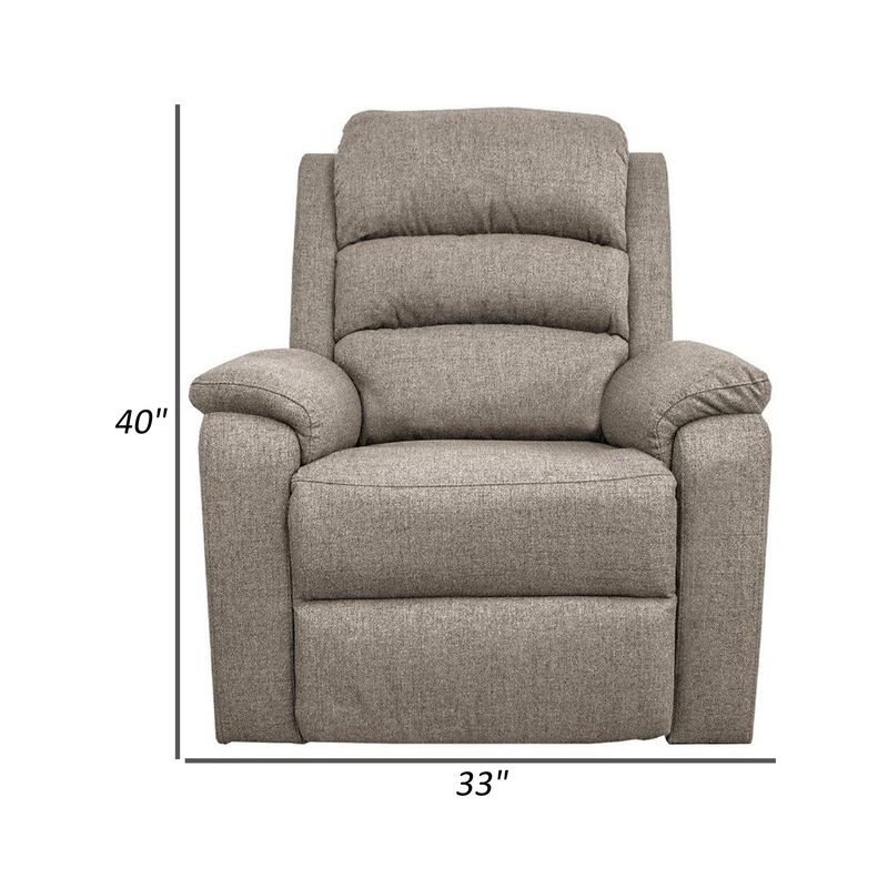 Fery 36 Inch Manual Recliner Chair, Brown Burlap, Cushioned Seat, Wood - Benzara