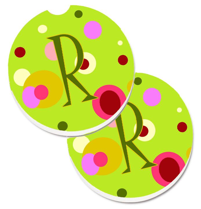 Caroline's Treasures Letter R Monogram - Lime green Set of 2 Cup Holder Car Coasters CJ1010-RCARC, 2.56, Multicolor