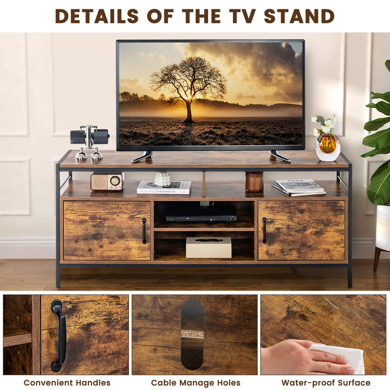 58 Inch Industrial TV Stand with Cabinets and Adjustable Shelf for TVs up to 65 Inch-Rustic Brown