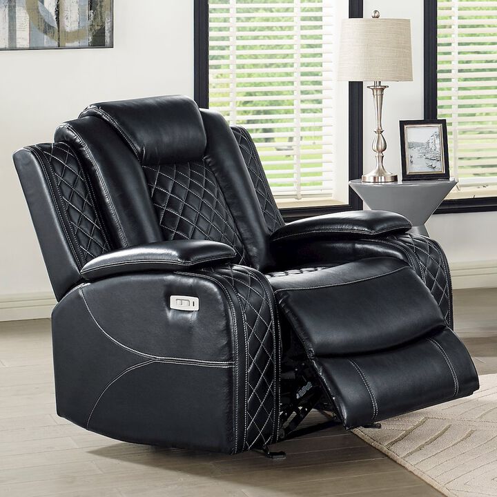 New Classic Furniture Orion II Faux Leather Power Glider Recliner, Black