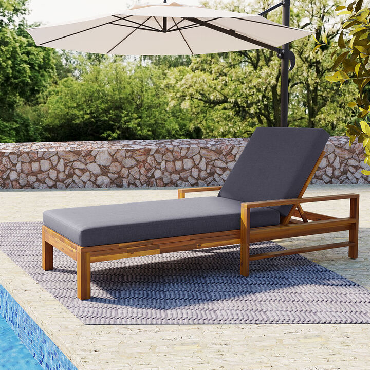 Merax Acacia Wood Outdoor Lounge Chair with Adjustable Backrest