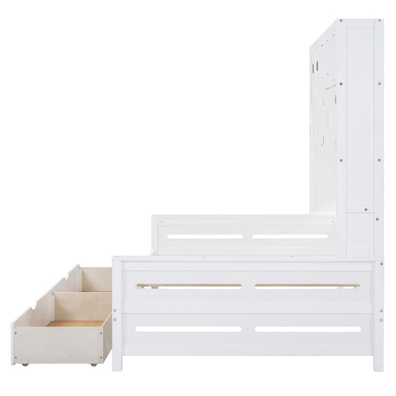 Merax Wooden Daybed with Storage Drawers and Cabinets