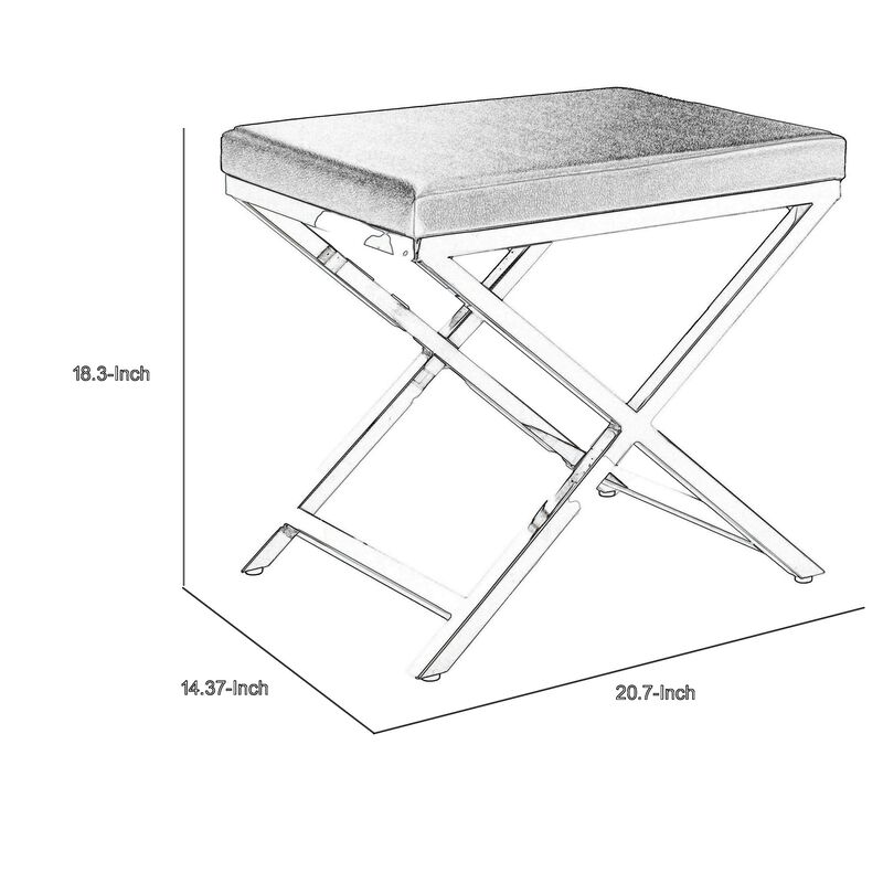 Myra 21 Inch Accent Stool, Gray Faux Leather Seat, Chrome Crossed Legs - Benzara