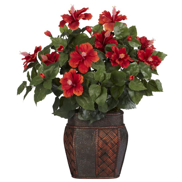 Hivvago Hibiscus w/Vase Silk Plant