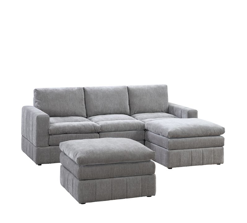 Contemporary 5 Piece Modular Sectional Set in Granite Morgan Fabric