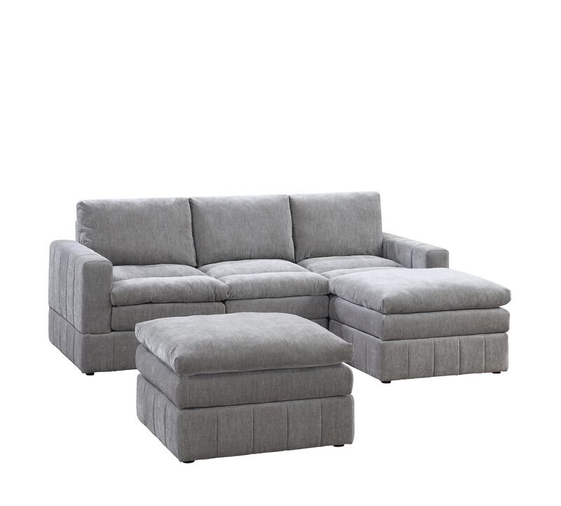 Contemporary 5 Piece Modular Sectional Set in Granite Morgan Fabric