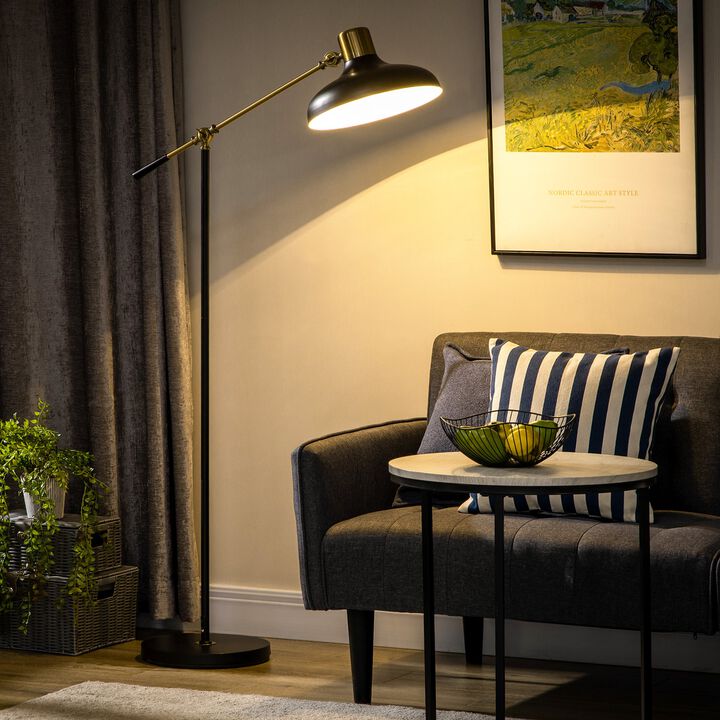 Black Industrial Light: Standing Lamp with Balance Arm & Adjustable Head