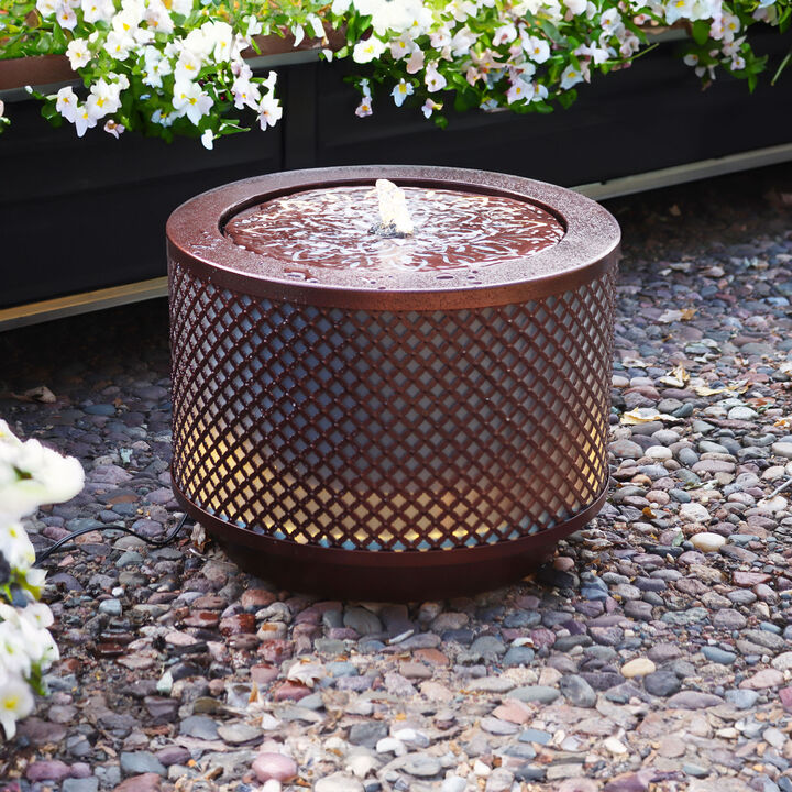 Sunnydaze Repeating Diamond Cylinder Iron Water Fountain with LED Lights
