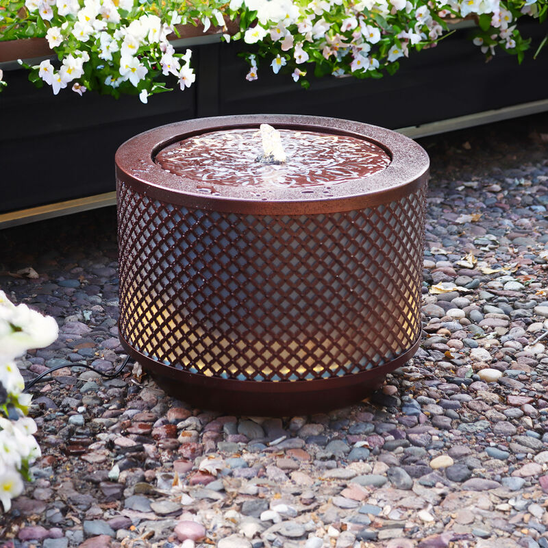 Sunnydaze Repeating Diamond Cylinder Iron Water Fountain with LED Lights
