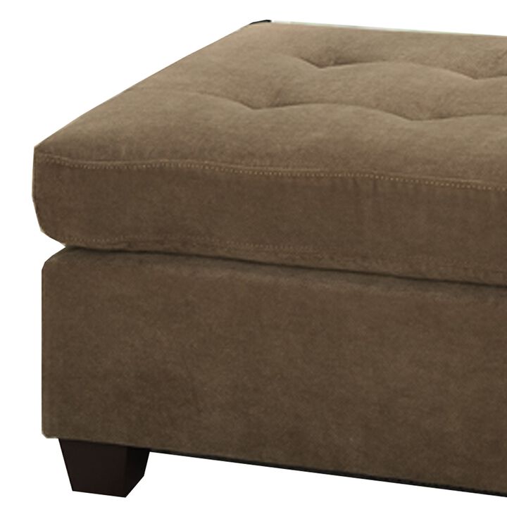 Cocktail Ottoman In Light Brown Waffle Suede Fabric-Benzara