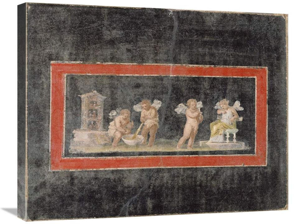 Fresco Fragment with Cupids and Psyche Making Perfume-Canvas Art-28x22