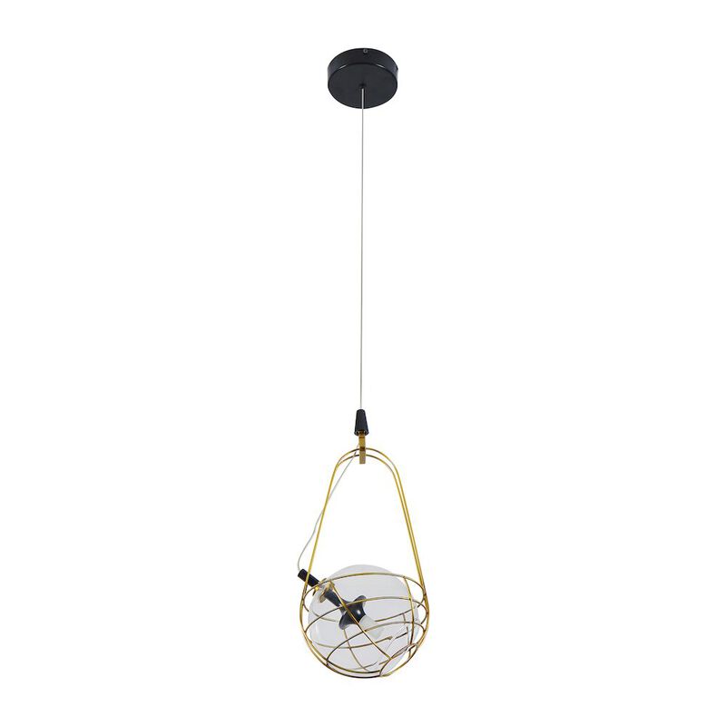 VONN Lighting Integrated LED Height Adjustable Pendant Light with Glass Shade in Antique Brass