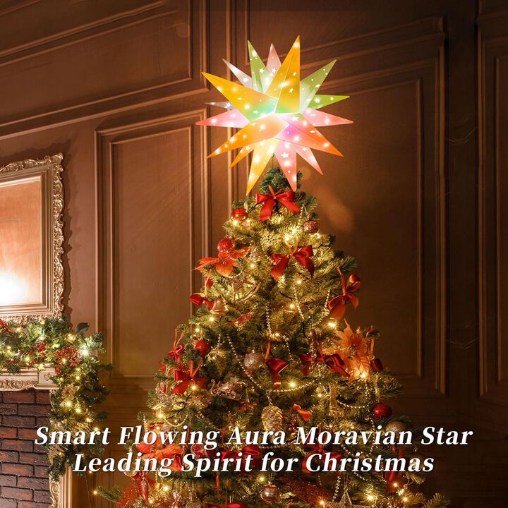 18" Star Tree Topper Lighted-72 LED Foldable Christmas Star Tree