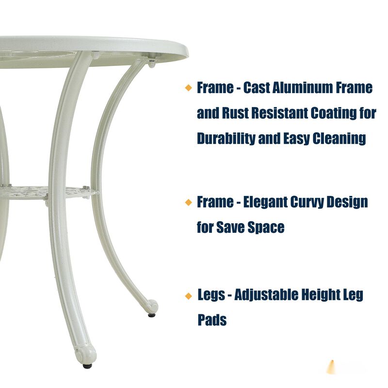 Mondawe Durable Cast Aluminum Round Patio Dining Table with Umbrella Hole