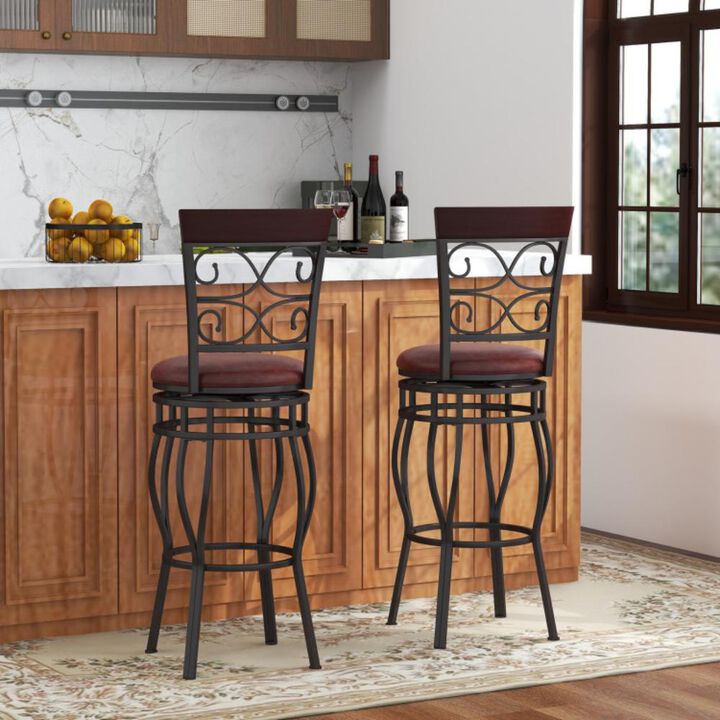 Hivvago 2 Pieces 30 Inch 360 Degree Swivel Bar Stools with Leather Padded Seat-Brown