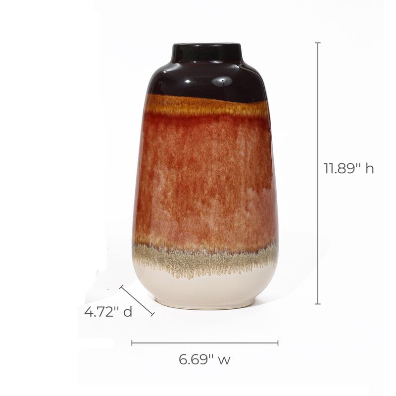 LuxenHome Earth Tones Round Stoneware Vase