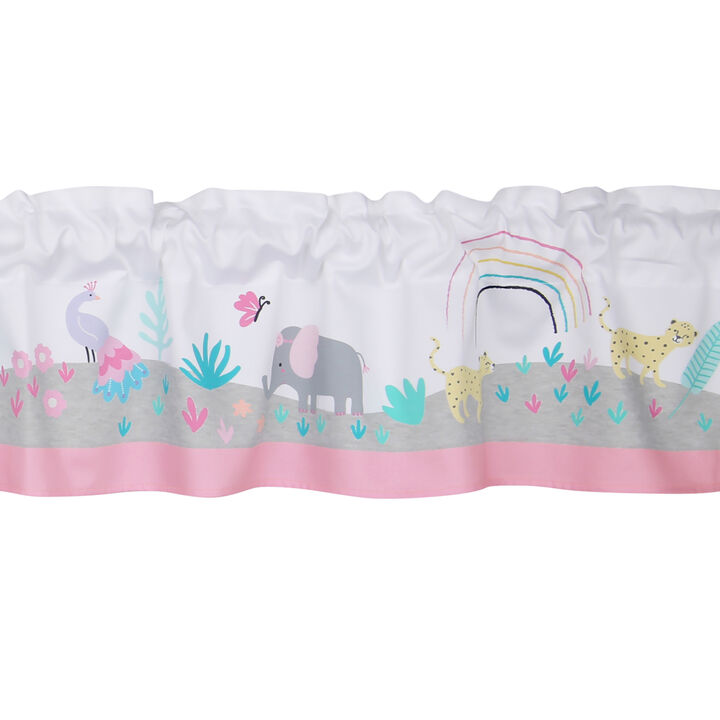 Bedtime Originals Rainbow Jungle Elephant/Leopard Window Valance - Pink/Gray