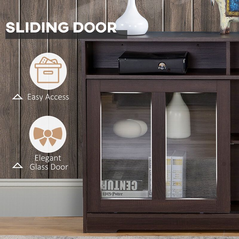 Dark Brown Kitchen Buffet: Modern Cabinet with Sliding Glass Doors