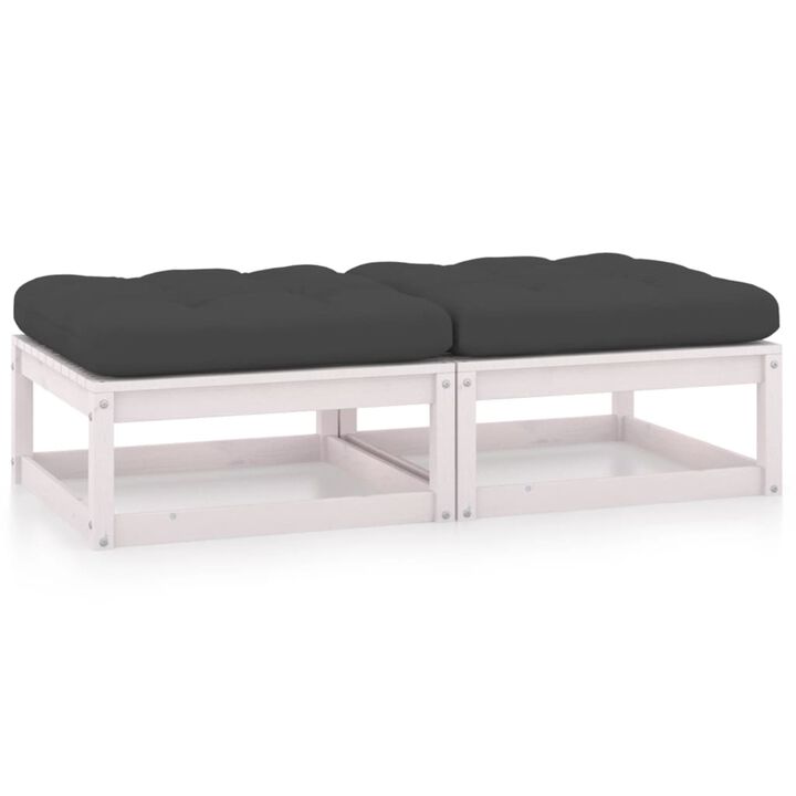 vidaXL Garden Footstools with Cushions 2 pcs White Solid Pinewood