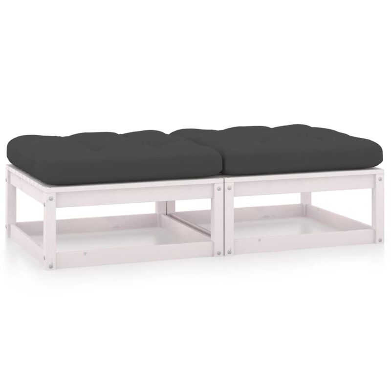 vidaXL Garden Footstools with Cushions 2 pcs White Solid Pinewood