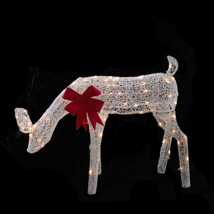 37" Lighted White Mesh Feeding Doe Outdoor Christmas Decoration - Clear Lights
