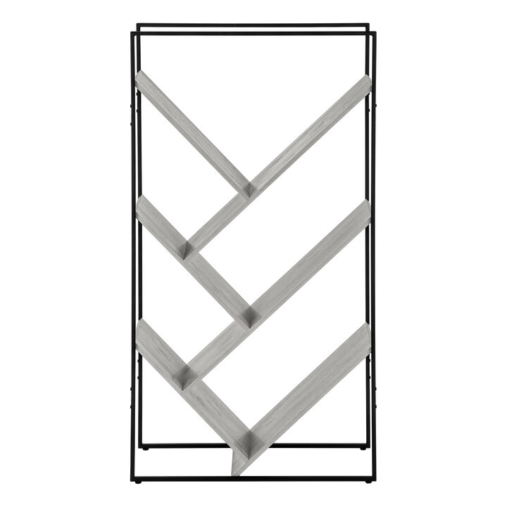 Monarch Specialties I 2200 Bookshelf, Bookcase, Etagere, 3 Tier, 60"H, Office, Bedroom, Metal, Laminate, Grey, Black, Contemporary, Modern