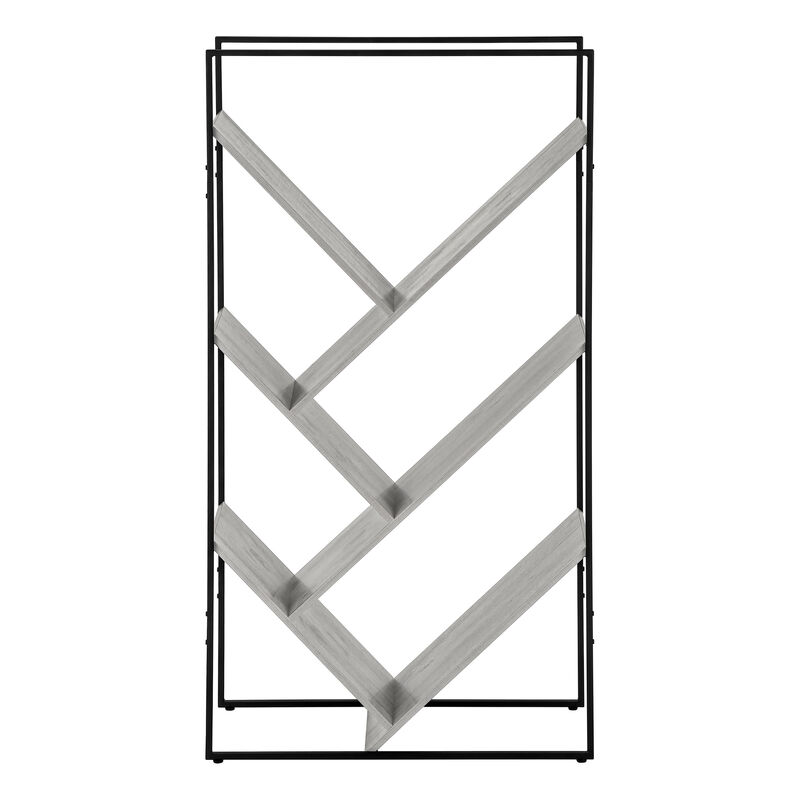 Monarch Specialties I 2200 Bookshelf, Bookcase, Etagere, 3 Tier, 60"H, Office, Bedroom, Metal, Laminate, Grey, Black, Contemporary, Modern