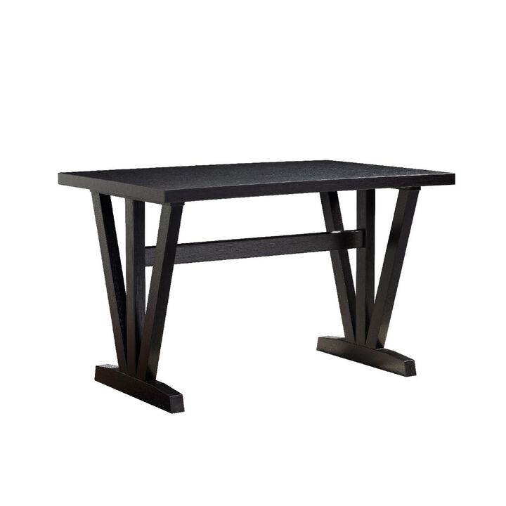 47 Inch Ethan Collection Wood Dining Table, V Shaped Legs, Trestle, Dark Brown-Benzara