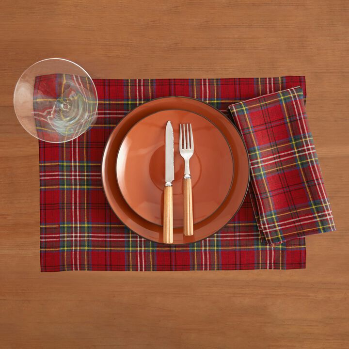 Solino Home 100% Pure Linen Red Dinner Napkins 20 x 20 Inch Set of 4 | Classic Tartan Plaid