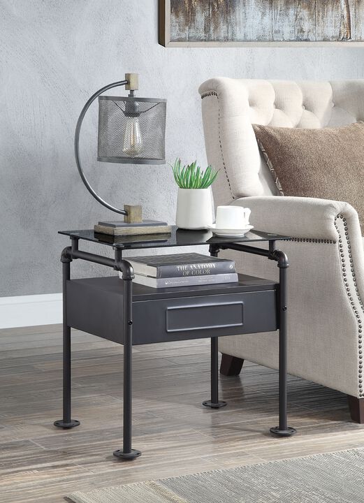 ACME Nicipolis Nightstand, Glass & Sandy Gray