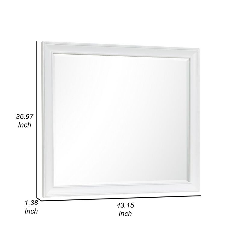 Limi 37 x 43 Dresser Mirror, Modern Wood Frame, White Brushed Finish - Benzara