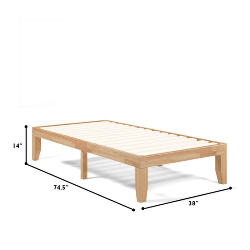 Hivvago 14 Inch Twin Size Rubber Wood Platform Bed Frame with Wood Slat Support