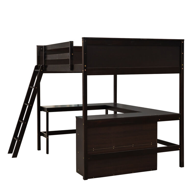 Merax Solid Wooden Loft Bed with Shelves and Desk