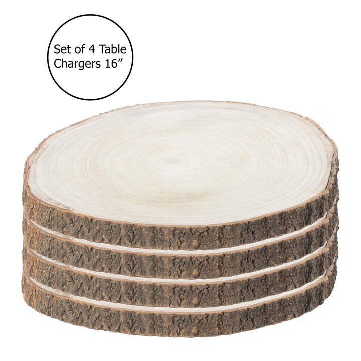 Barky Natural Wood Slabs Rustic Ornament Slice Tray Table Charger 16" set of 4