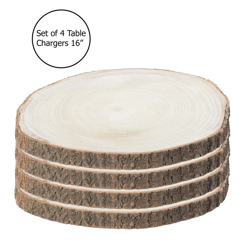 Barky Natural Wood Slabs Rustic Ornament Slice Tray Table Charger 16" set of 4