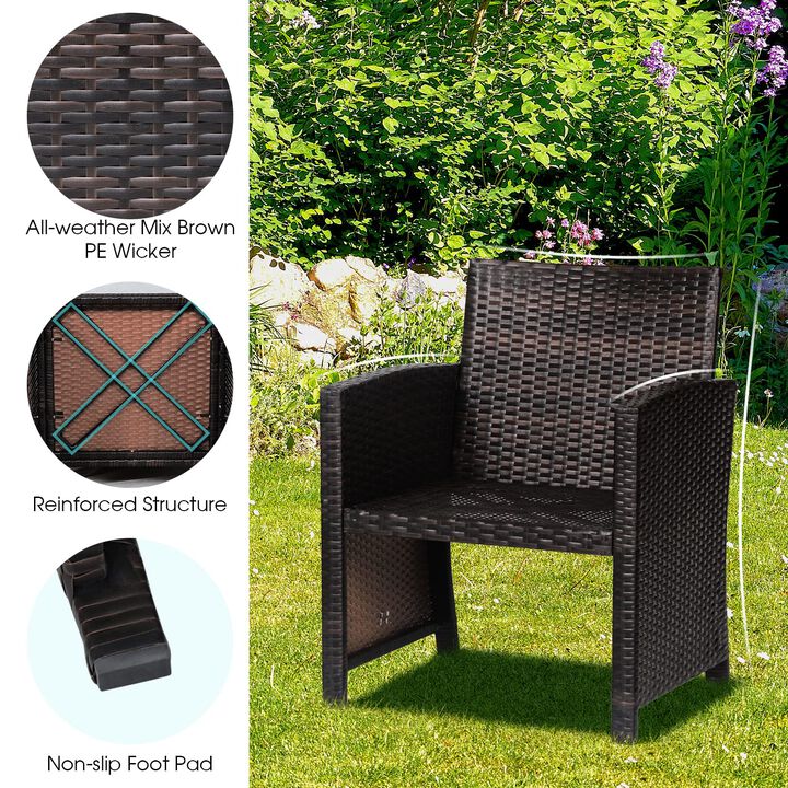 3 Pieces Patio Wicker Furniture Set with Storage Table and Protective Cover