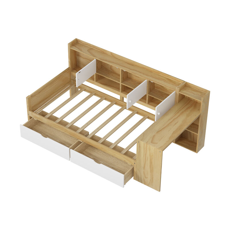 Merax Wooden L-Shape Daybed with Storage
