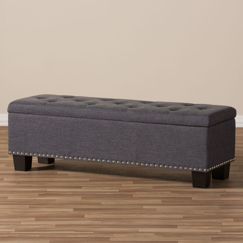 Baxton Studio Hannah Modern Dark Grey Fabric Upholstered Button Tufting Storage Ottoman Bench