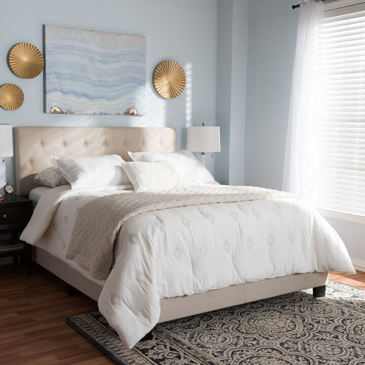 Baxton Studio Cassandra Modern Light Beige Fabric Upholstered Queen Size Bed