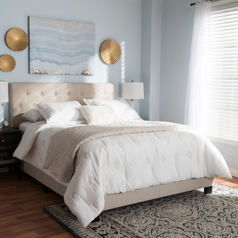 Baxton Studio Cassandra Modern Light Beige Fabric Upholstered Queen Size Bed