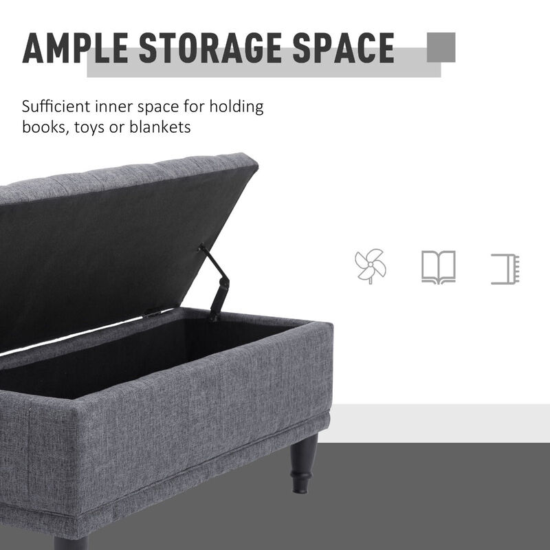Plush Hidden Storage: Dark Gray Tufted Ottoman Bench with Soft Close