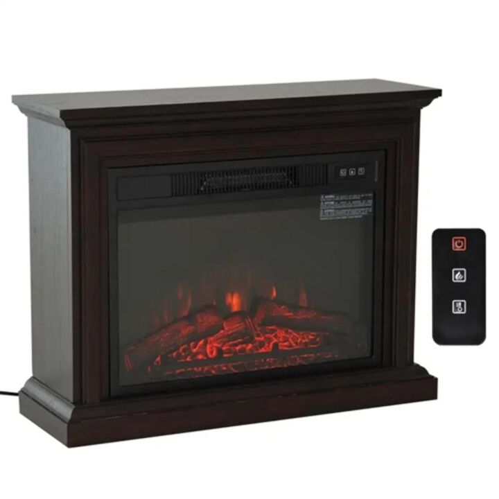 Hivvago 31 inch Dark Brown Electric Fireplace Heater Dimmable Flame Effect and Mantel w/ Remote Control