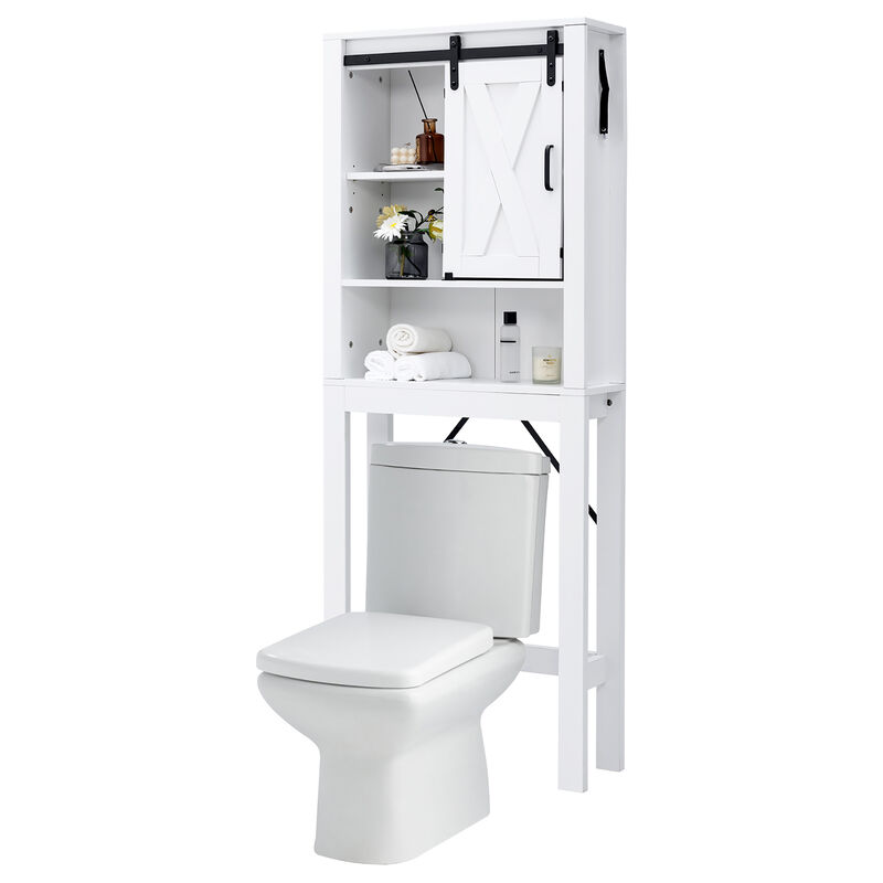 Costway Over the Toilet Bathroom Storage Cabinet with Sliding Barn Door & Adjustable Shelf
